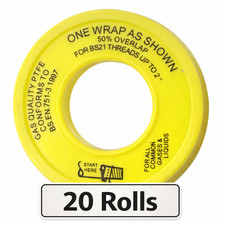 Gas PTFE Tape 12mm x 12m Yellow Thread Seal Plumbers BS EN751 (20 PACK)