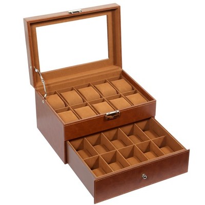 Uten 20 Slots Watch Box 2-Layer Jewelry Display Box PU Leather Watch Storage Box
