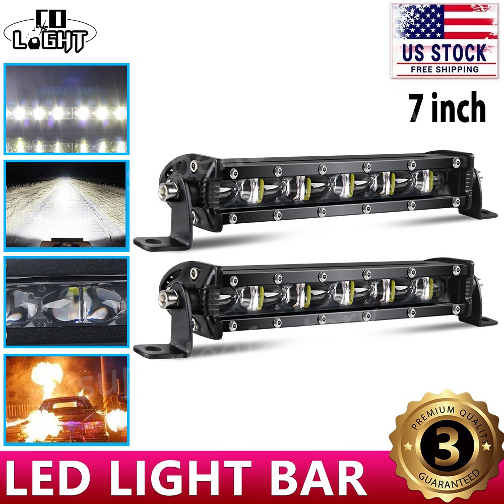 BraveWAY 7IN Yellow LED Light Bar Single Row 3240LM Spot Flood Combo Beam Amber Fog Off-Road Light Bar For Truck Pickup ATV UTV SUV Ranger 4Runner-Enhance Visibility In Fog Night Driving