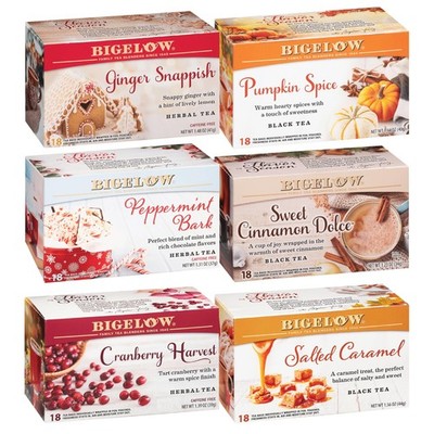 Bigelow Seasonal Tea Variety Pack, 6 Flavors, 108 Tea Bags