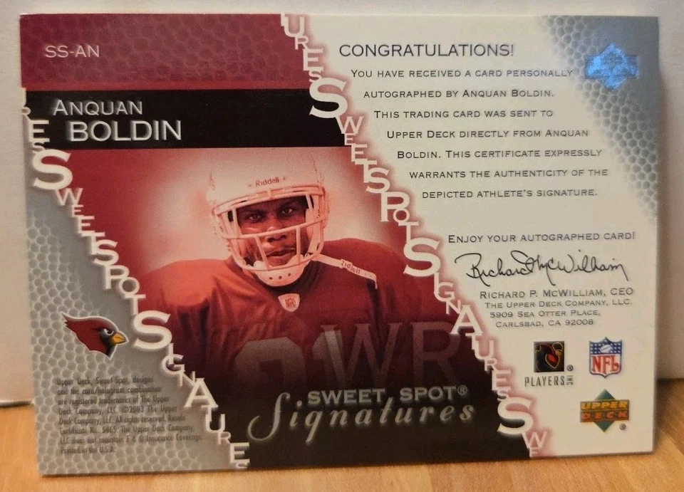 2003 Upper Deck Sweet Spot Anquan Boldin Signatures Auto Cardinals - Image 2 of 3