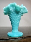 Vintage 1950s Fenton Hobnail Trumpet Vase Turquoise Milk Glass -3.75" tall