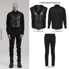 Punk Rave Men's Black Vintage Gothic Printed Pu Leather Waistcoat Party Vest