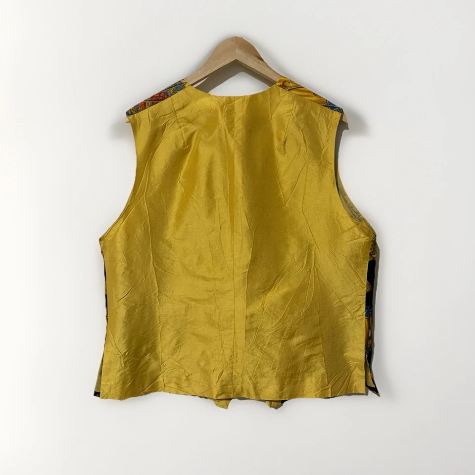 HERMES Silk Formal Vest Les Tambours Blue Gold Drums Size L - Image 3 of 4