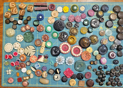 150+ lot vintage celluloid sewing buttons sm - ex lg flowers carved shaped buff