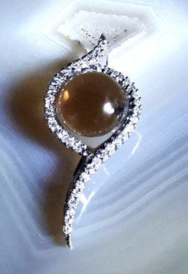Anhänger Silber 925 CZ Zirkonia Glascabochon strahlend extravagant edel 3,5cm