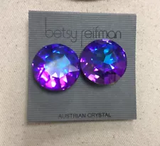 Betsy Reifman Silver Tone Purple & Blue Austrian Crystal Clip Earrings KK329