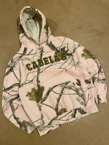 Cabela's Realtree Oak Camo Hoodie Pink Womens Medium Sweatshirt Embroidered