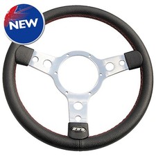 Mountney Traditional 13 Inch Vinyl Steering Wheel - Black with Red Stitching