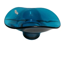 Vintage Viking Blunique Art Glass Hat Dish Royal Crown Blue Beautiful Optics