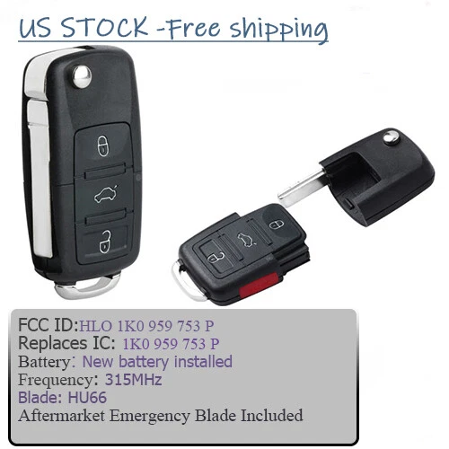 Llave remota plegable para Volkswagen Golf GTI CC 2006-09 315 MHz ID48 1K0959753 4B Foto 3 de 4