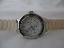 Watch Silver Toned White Buckle Band Round Face Modern Stylish