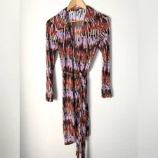 Club Monaco Colorful Wrap Dress Size XS Retro 70s Office Siren Resortwear Knit