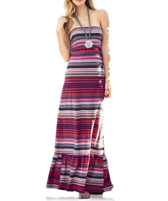 Kleid Heine Maxi Kleid schulterfrei mit Trägern gestreift bunt 38 40 42 44