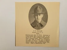 F.S. Taylor Montmorenci Indiana S.A.T.C. 1919 WW1 Hero Panel