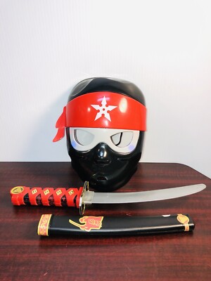 Costume Ninja Light up Mask Kids size 3+ Black Red Grey W Plastic