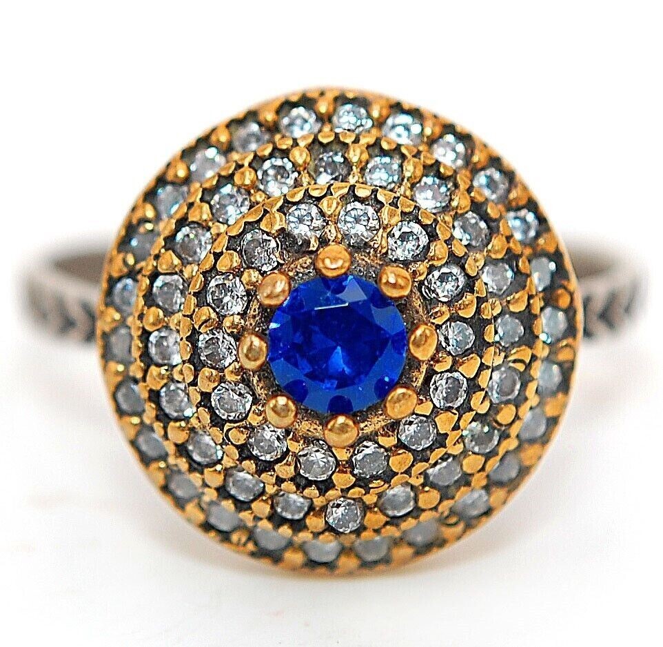 Elegant Ottoman-Style 3CT Treated Sapphire Sterling Silver Ring Size 8.5 H2-2