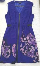 Guess Women's S Royal Blue Floral V-Neck Zip Up Knee Length Cocktail Dress