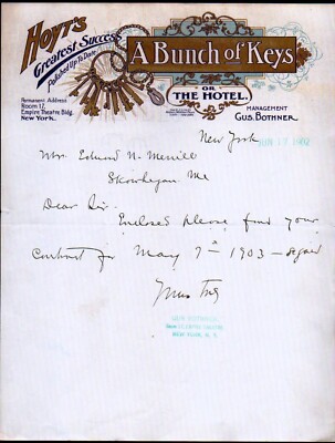 1902 New York - Vaudeville --  A Bunch of Keys - Hoyts - EX RARE Letter  bill