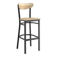 Boomerang Back Metal Restaurant Barstool with Driftwood Wood Seat and Back