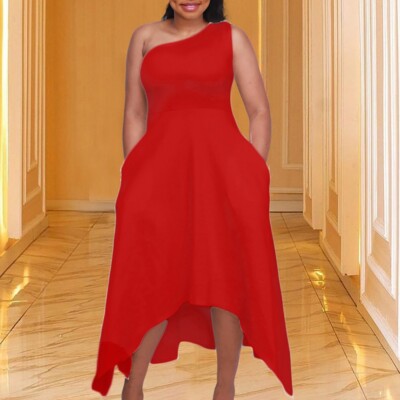 Women's Summer One Shoulder Satin Dress Cocktail Wedding Guest Maxi Dresses  | eBay