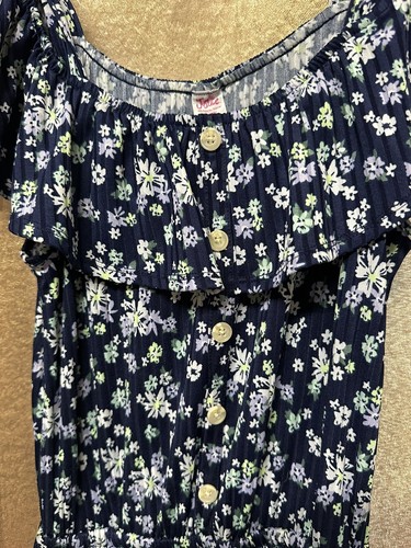 Justice Girls Size 10 Blue And Purple Floral Jumper With Pockets. - Picture 7 of 8