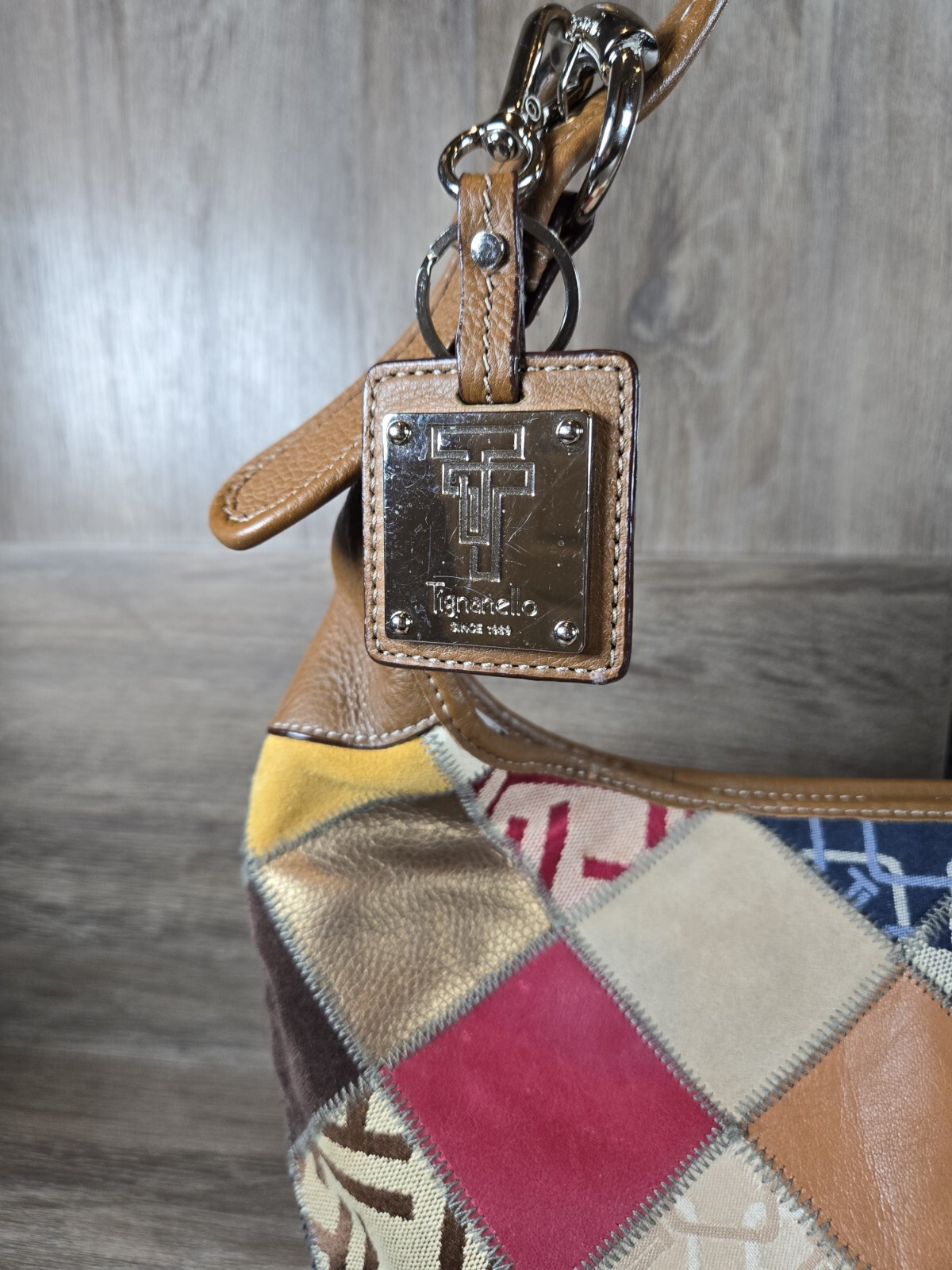 Vintage Patchwork Leather Crescent Mixed Media Su… - image 2