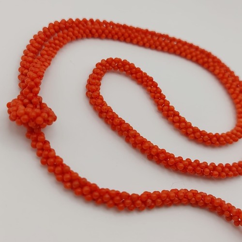 Adjustable Woven coral necklace, natural red coral, handmade, without clasp - Picture 3 of 7