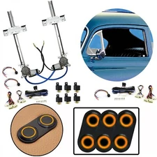 2 Door Flat Glass Power Window Kit Orange Lighted Black Billet Aluminum Switches