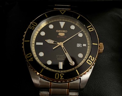 Vintage Mens Seiko 5 Sports 4R35 SRPB95K1 Divers Watch - Rare TwoTone  Black/Gold | eBay