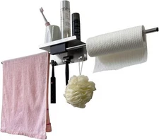 30 inch Stainless Steel Towel Bar, Adhesive No-Drill Towel Rod with Shelf, Towel