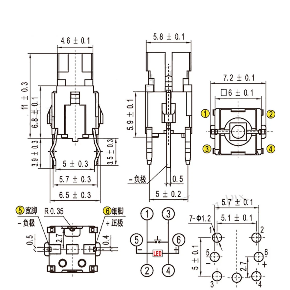 6x6x9/11mm LED Illuminated Switch Momentary Push Button Tactile SPST Micro PCB - Image 2 of 4
