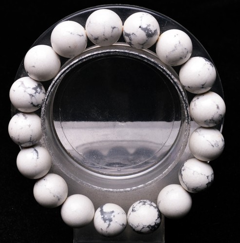 12mm Natural White Turquoise Gemstone Round Beads Bangle Bracelet AAA