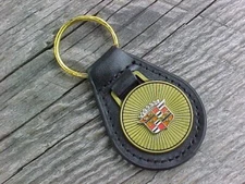 Cadillac Crest NOS Leather Key Fob Antique Gold Medallion Unique Quality & Class