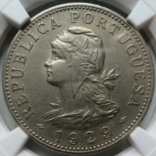 SAINT THOMAS & PRINCE PORTUGAL colonial 50 centavos 1929 NGC AU 58 UNC Sao Tome