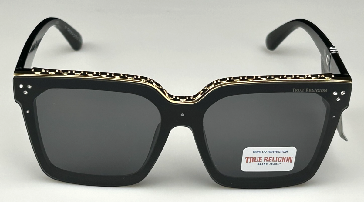 NWT True Religion Sunglasses Oversized Black Square Rhinestone Logo Gray TR57979 True Religion Sunglasses & Sunglasses Accessories for Women  main image 3
