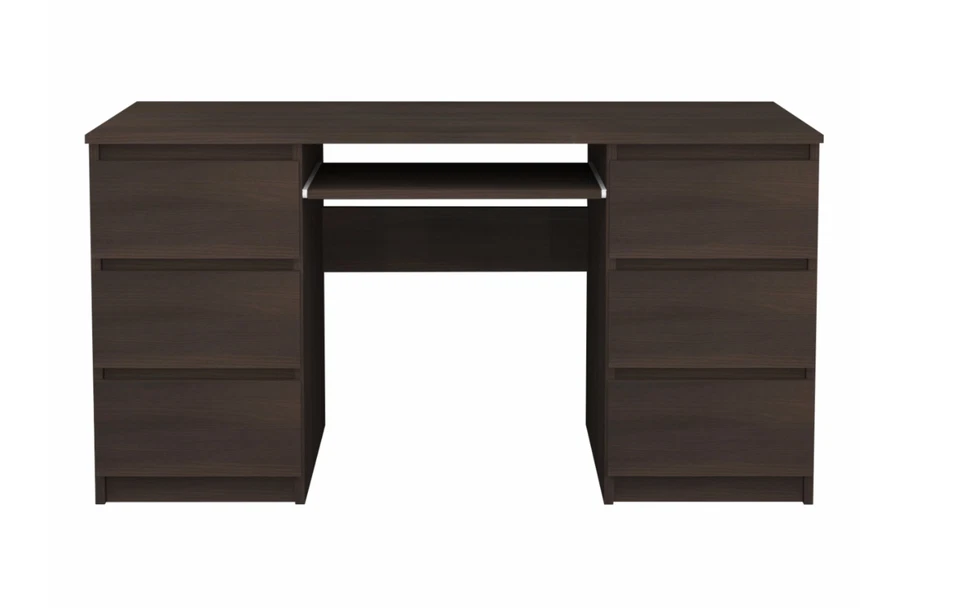 Schreibtisch Weiß Eiche mit Schubladen Computertisch Bürotisch Arbeitstisch Holz - Bild 4 von 4