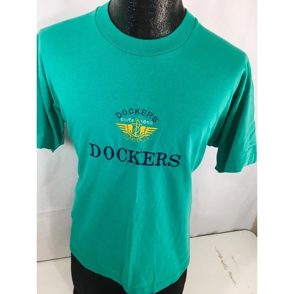 Camiseta De Colección Años 80 Pantalla Estrellas Mejor Verde Azulado Bordada Dockers Deletrear Logo Foto 3 de 4