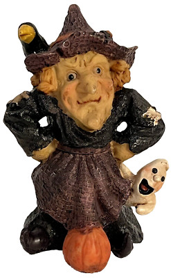 Witch Figurine CROW, GHOST & PUMPKIN 5'' Halloween CORNERSTONE CREATIONS
