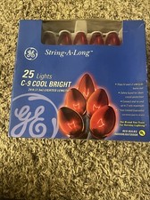 GE String  A  Long Christmas Lights 25 Lights C-9 Cool Bright 24ft. Red Color