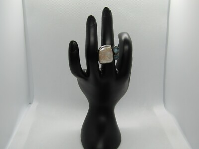 Beautiful Anuo Mother of Pearl & Topaz Ring Sterling Silver 925 Size 5.5 K39