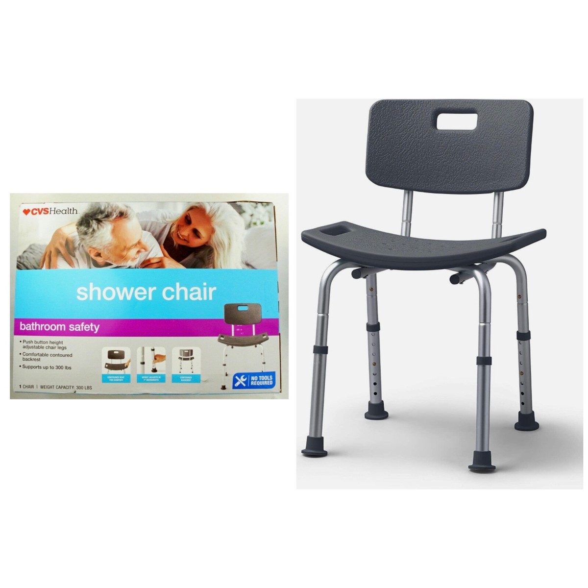 NIB Adjustable Height Medical Elderly Bath Tub Shower Chair Bench Seat Grey  CVS - Main Image