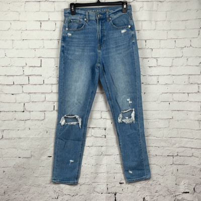 American Eagle Jeans Womens 2 Mom Jean Distressed Stretch Hi Rise 5 Pocket Blue