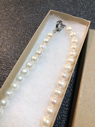 Estate 16” 8.7mm-10mm Pearl Necklace Nacre Creamy,Pink Yellow Hues Weight 44.54g - Picture 20 of 21