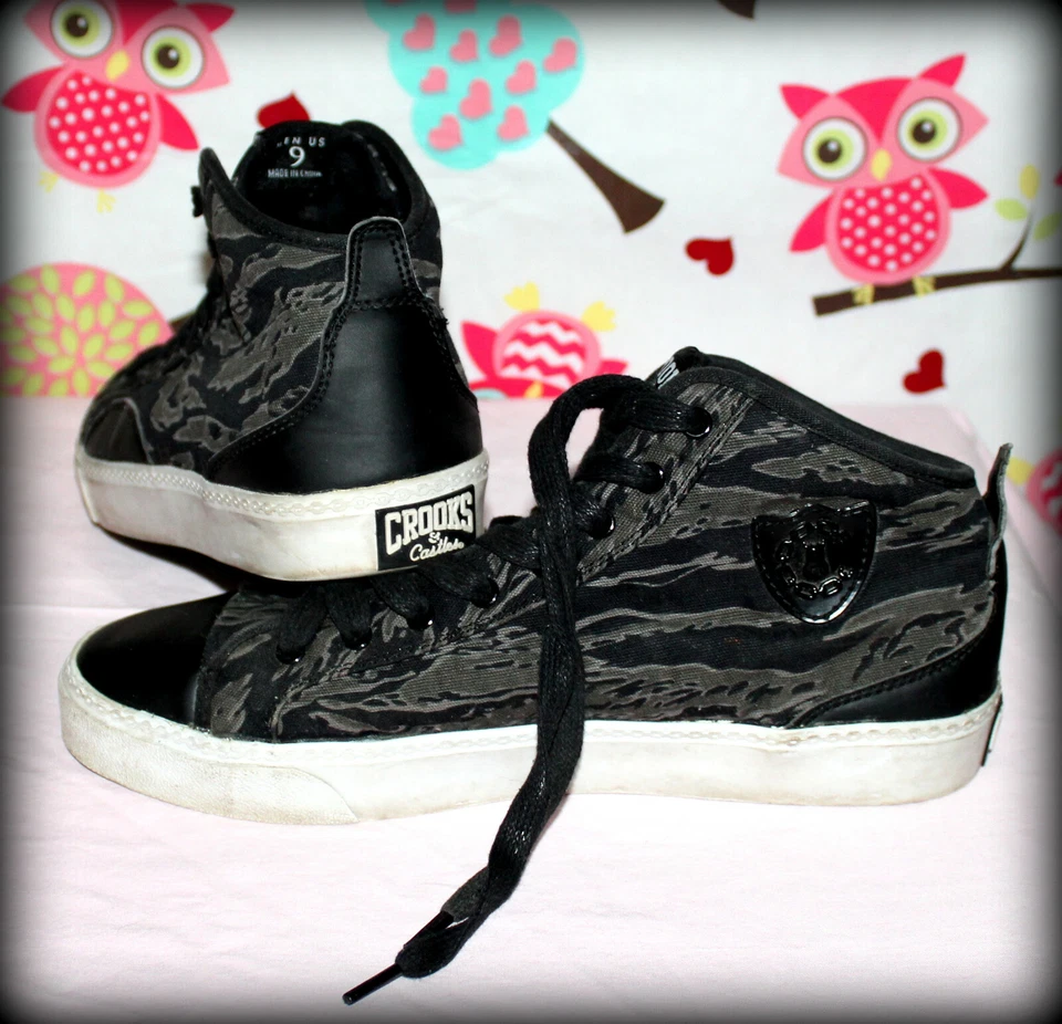 ZAPATOS DEPORTIVOS CROOKS & CASTLES AUTÉNTICOS RAROS PARA HOMBRE 9 CAMUFLAJE MEDIO TOP  Foto 2 de 4