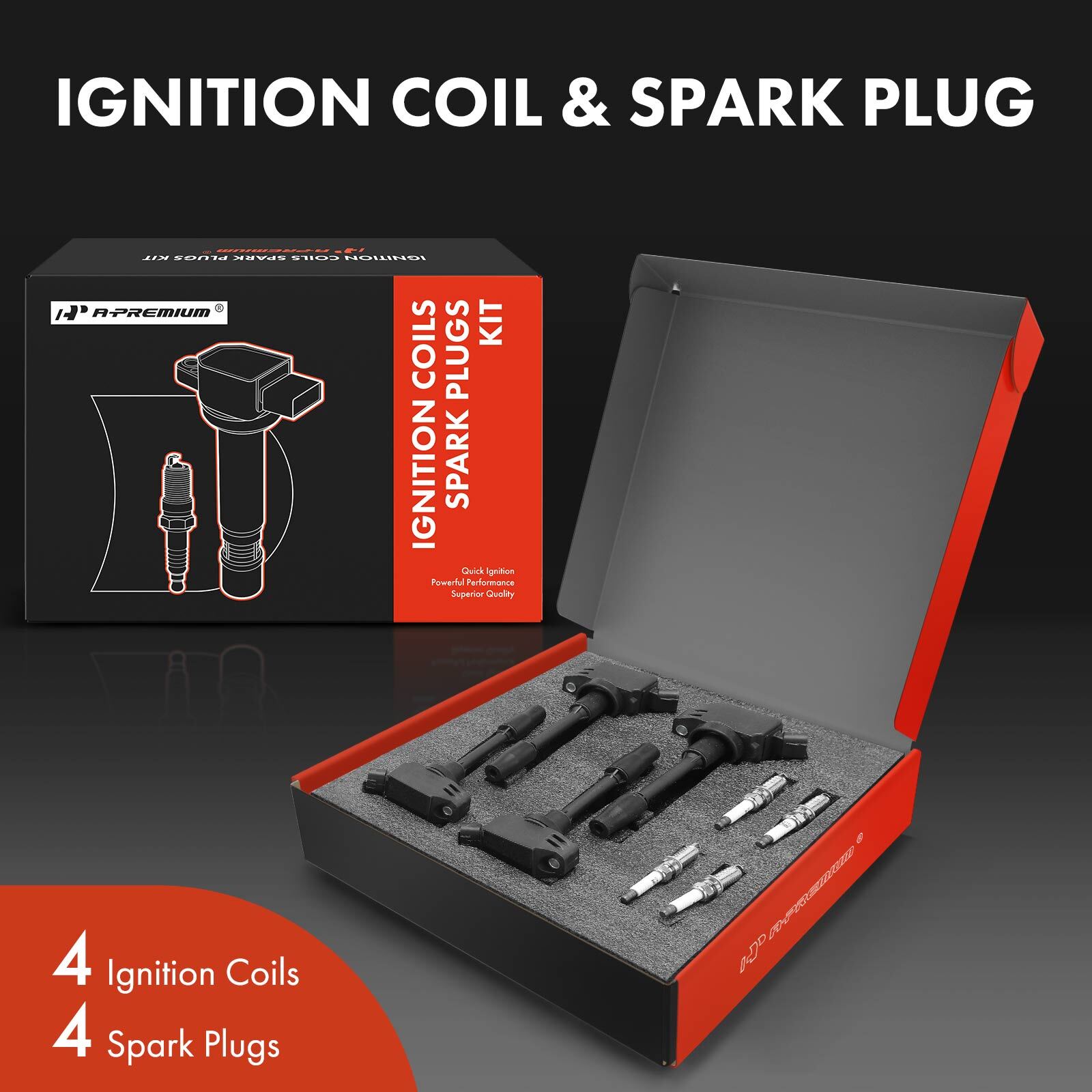 A-Premium 4x Ignition Coil + 4x Iridium Spark Plug for Toyota Avalon Camry Lexus