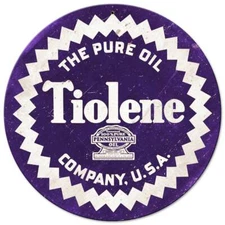 TIOLENE THE PURE OIL CO 14" ROUND HEAVY DUTY USA MADE METAL ADVERTISING SIGN