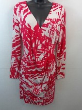 Calvin Klein Dress Women's 10P Red White Faux Wrap Long Sleeve