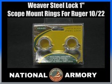 Weaver Steel Lock 1" Scope Mount Rings Ruger 10/22 Matte Black Model 49711
