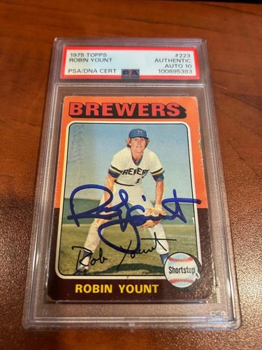 ROBIN YOUNT MILWAUKEE BREWERS 1975 TOPPS #223 SIGNED ROOKIE CARD AUTO GEM PSA 10 - Picture 1 of 4